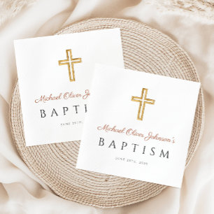 Elegant Terracotta Religious Cross Baptism Napkins