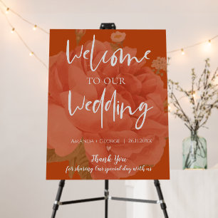 Elegant Terracotta Rust Floral wedding welcome Foam Board