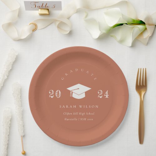 Elegant Terracotta Rust Minimal Simple Graduation Paper Plates
