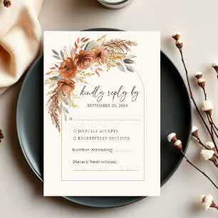 Elegant Terracotta Rustic Fall Floral Wedding RSVP Card