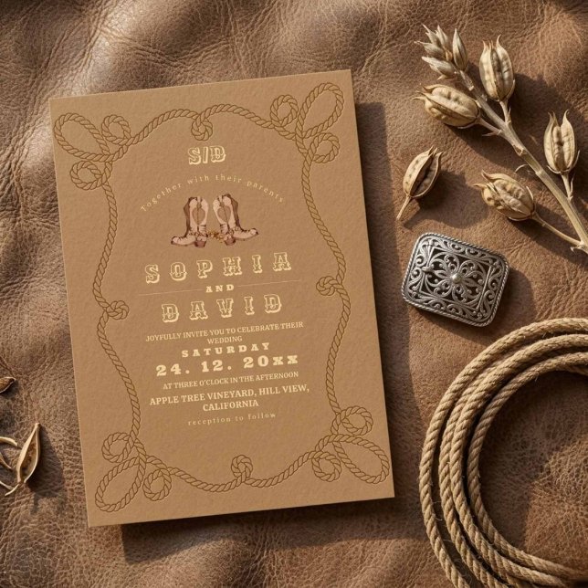 Elegant Terracotta Rustic Western Wedding  Invitation (Creator Uploaded)
