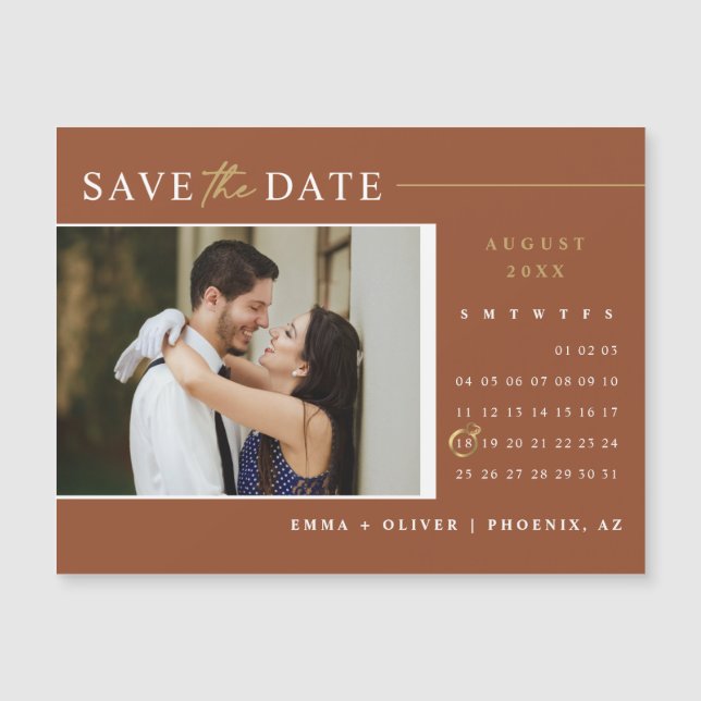 Elegant Terracotta Save the Date Calendar Magnet (Front)