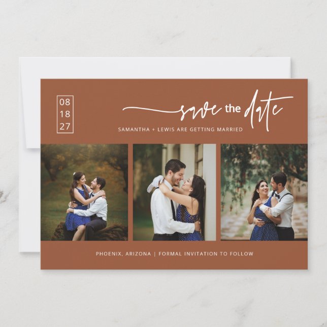 Elegant Terracotta Save the Date QR Code Photo Invitation (Front)