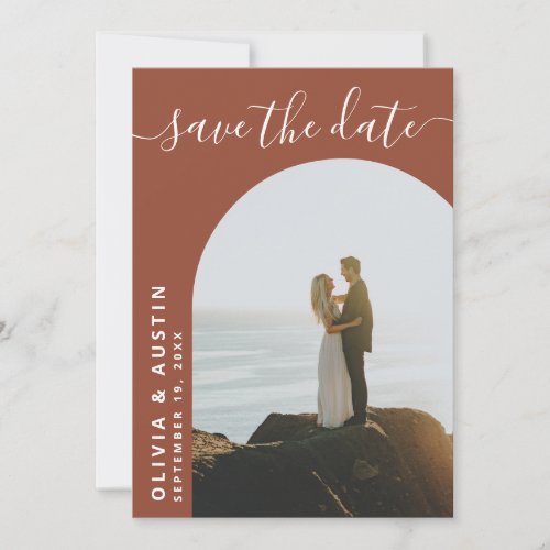 Elegant Terracotta Script Modern Wedding Save The Date