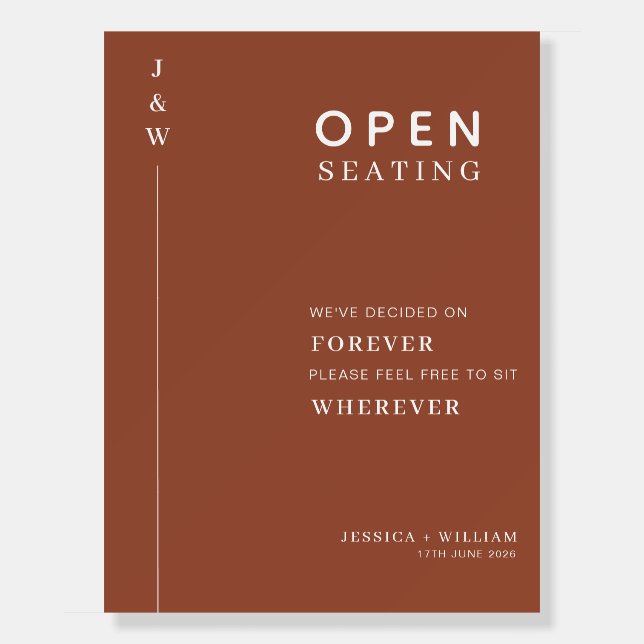 Elegant Terracotta Script Open Seating Wedding  Foam Board (Front)