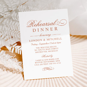 Elegant Terracotta Script Rehearsal Dinner Invitation