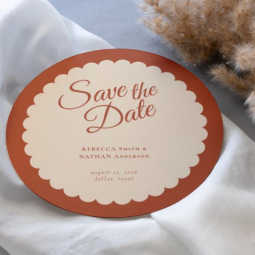 Elegant Terracotta Script Scallop Wedding  Save The Date