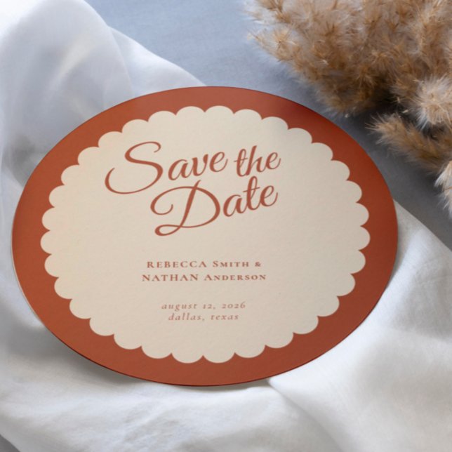 Elegant Terracotta Script Scallop Wedding  Save The Date (Creator Uploaded)