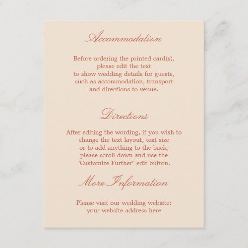 Elegant Terracotta Script Wedding Details Card