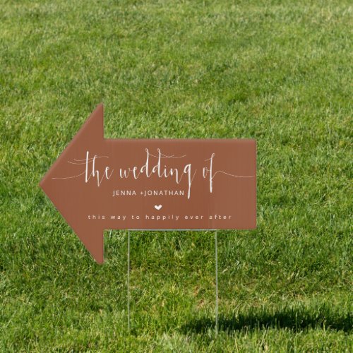 Elegant Terracotta Script Wedding Direction Arrow Sign