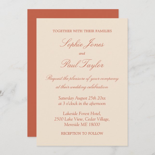 Elegant Terracotta Script Wedding Invitation (Front/Back)