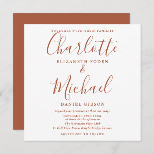 Elegant Terracotta Script Wedding Square Invitation