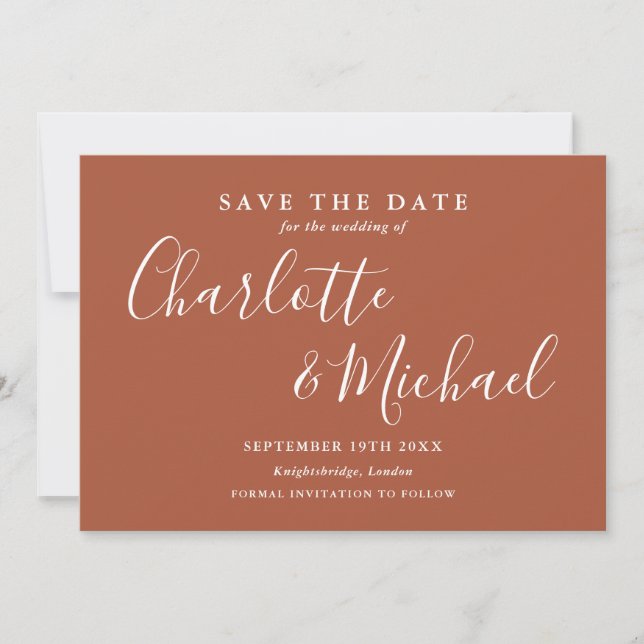 Elegant Terracotta Signature Script Photo Save The Date (Front)