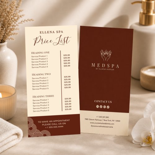 Elegant Terracotta Spa Esthetician Price List Menu