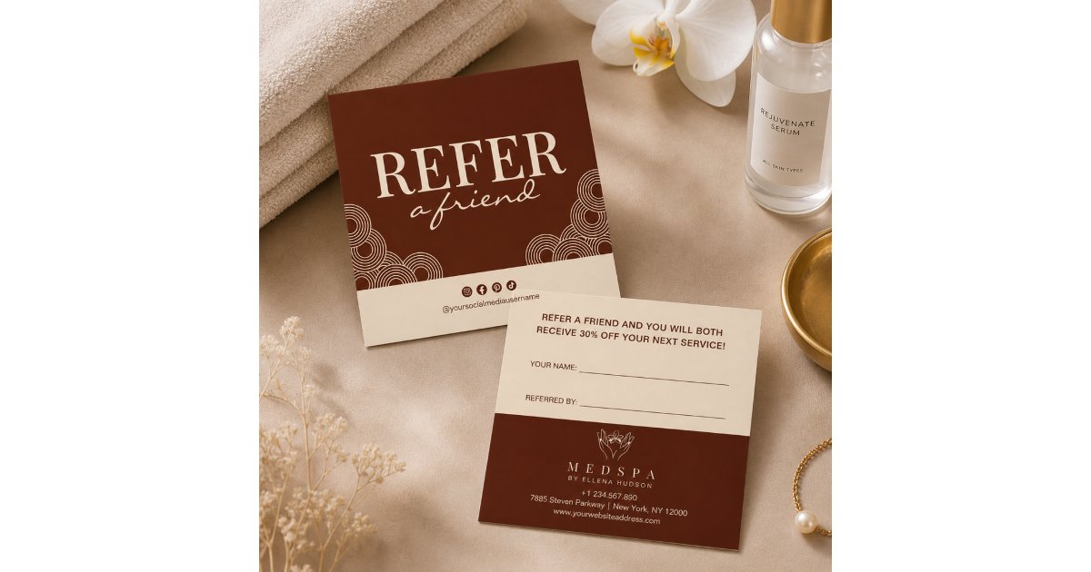 Spa Raffle Referral Elegant Terracotta Spa Salon Esthetician Wellness Referral Card | Zazzle