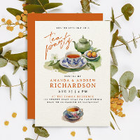 Elegant Terracotta Tea Party Friends Watercolor