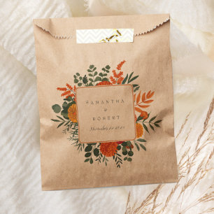 Elegant Terracotta Teal Fall Floral Border Wedding Favor Bag