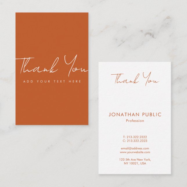 Elegant Terracotta Thank You Trendy Vertical Business Card (Front/Back)