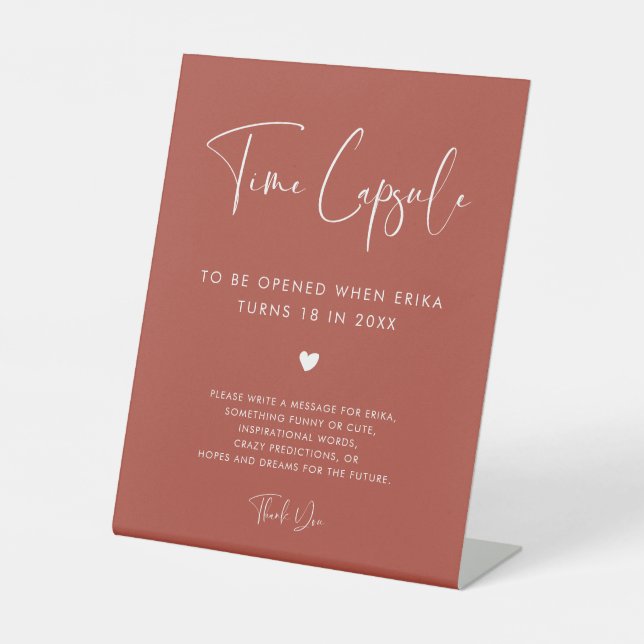 Elegant Terracotta Time capsule 1st Birthday sign (Front)
