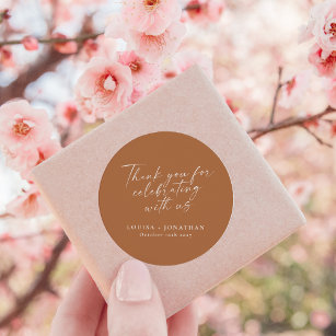 Elegant Terracotta Trendy Script Custom Thank You Classic Round Sticker