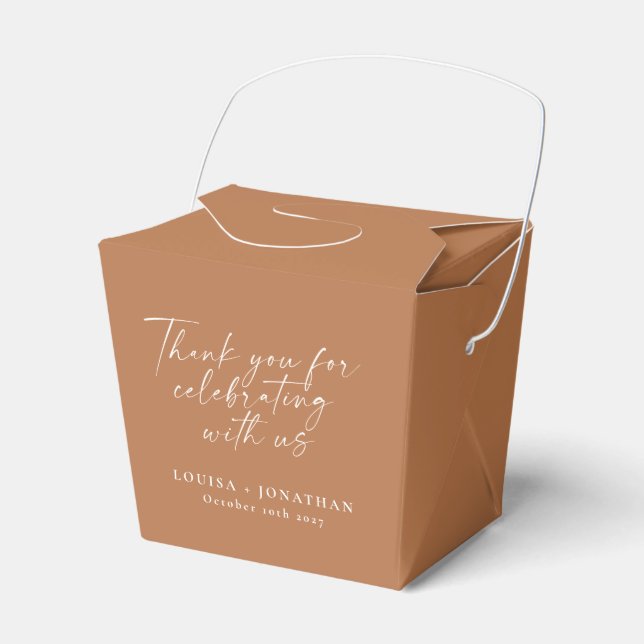 Elegant Terracotta Trendy Script Custom Thank You Favor Boxes (Front Side)