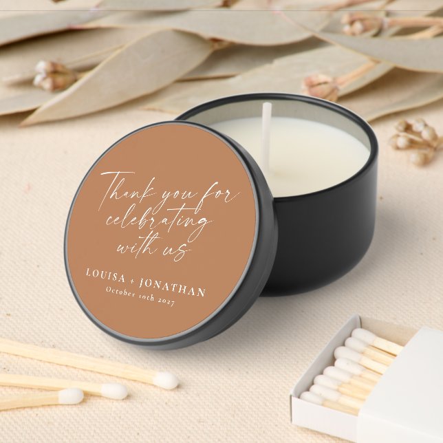 Elegant Terracotta Trendy Script Custom Thank You Mini Candle Favors (Insitu)