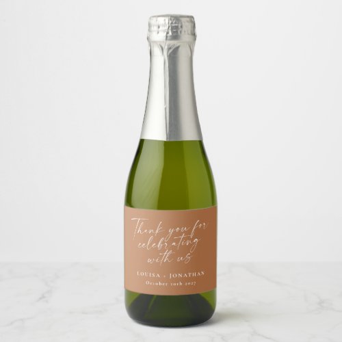 Elegant Terracotta Trendy Script Custom Thank You Sparkling Wine Label