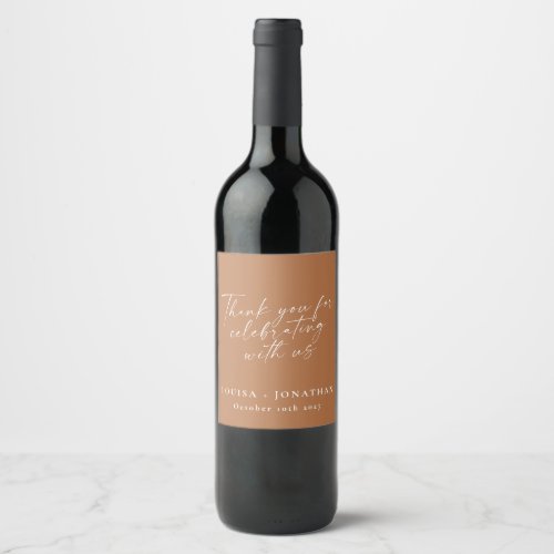 Elegant Terracotta Trendy Script Custom Thank You Wine Label