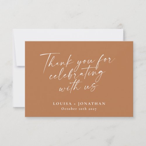 Elegant Terracotta Trendy Script Custom Wedding Thank You Card
