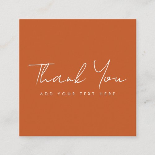 Elegant Terracotta Trendy Thank You For Your Order Square Business Card