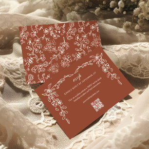 Elegant Terracotta Vintage Floral QR Code Wedding RSVP Card