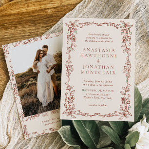 Elegant Terracotta Vintage Photo Victorian Wedding Invitation