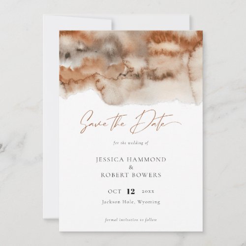 Elegant Terracotta Watercolor Calligraphy  Save The Date