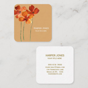 Elegant Terracotta Watercolor Fall Boho Floral Square Business Card