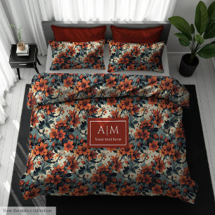 Elegant terracotta watercolor floral duvet cover