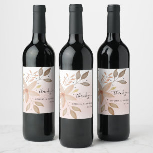 Elegant Terracotta Watercolor Floral Hand-painted Wine Label