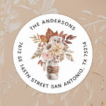 Elegant Terracotta Watercolor Floral Mason Jar Classic Round Sticker<br><div class="desc">Beautiful terracotta watercolor flowers in a mason jar decorate this Design. Perfect for fall wedding stationary seals. 
Designed for you by Blackberry Boulevard</div>