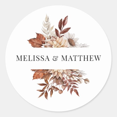 Elegant Terracotta Watercolor Floral Wedding Classic Round Sticker