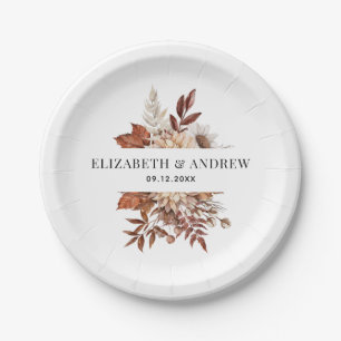 Elegant Terracotta Watercolor Floral Wedding Paper Plates