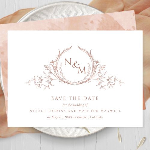 Elegant Terracotta Watercolor Monogram Wedding Save The Date