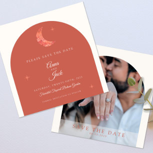 Elegant Terracotta Watercolor Moon and Stars Photo Save The Date