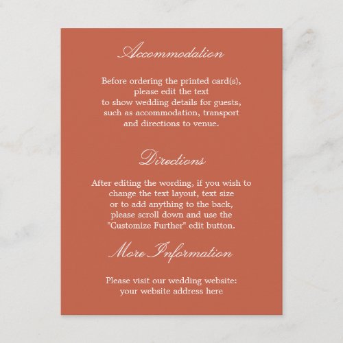 Elegant Terracotta Wedding Details Card