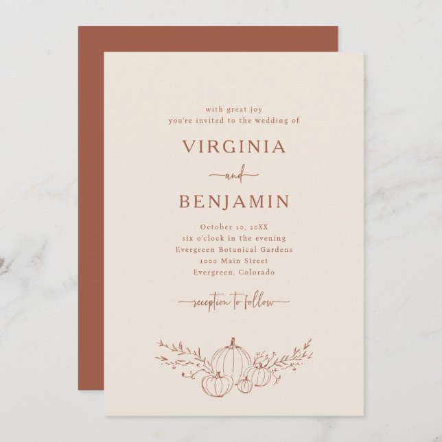 Elegant Terracotta Wedding Invitation (Front/Back)