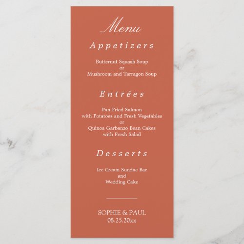 Elegant Terracotta Wedding Menu