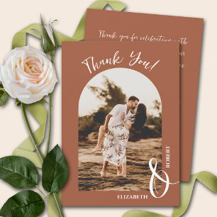 Elegant Terracotta Wedding Photo Thank You Card