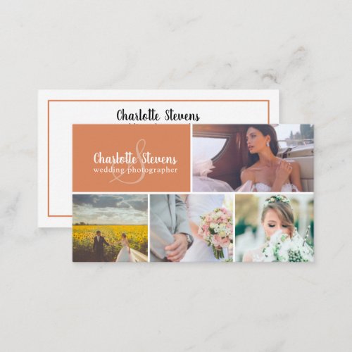 Elegant terracotta wedding photographer collage business card