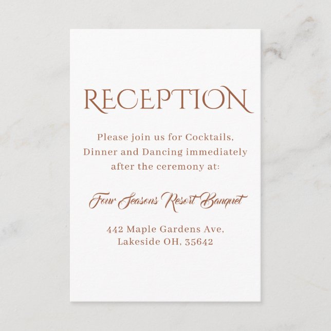 Elegant Terracotta Wedding Reception Details  Enclosure Card (Front)