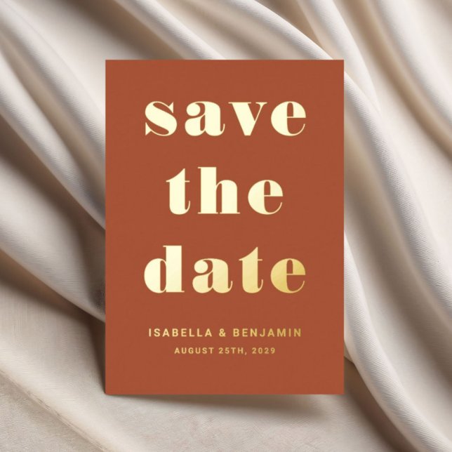 Elegant Terracotta Wedding Save The Date Gold Foil Invitation (Elegant Terracotta Gold Wedding Save The Date Card)