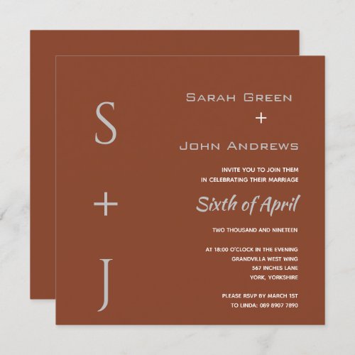 Elegant Terracotta Wedding Square  Invitation