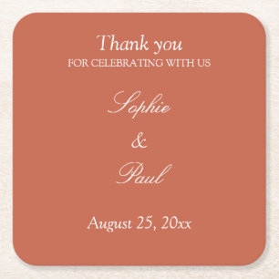 Elegant Terracotta Wedding Thank You Square Paper Coaster